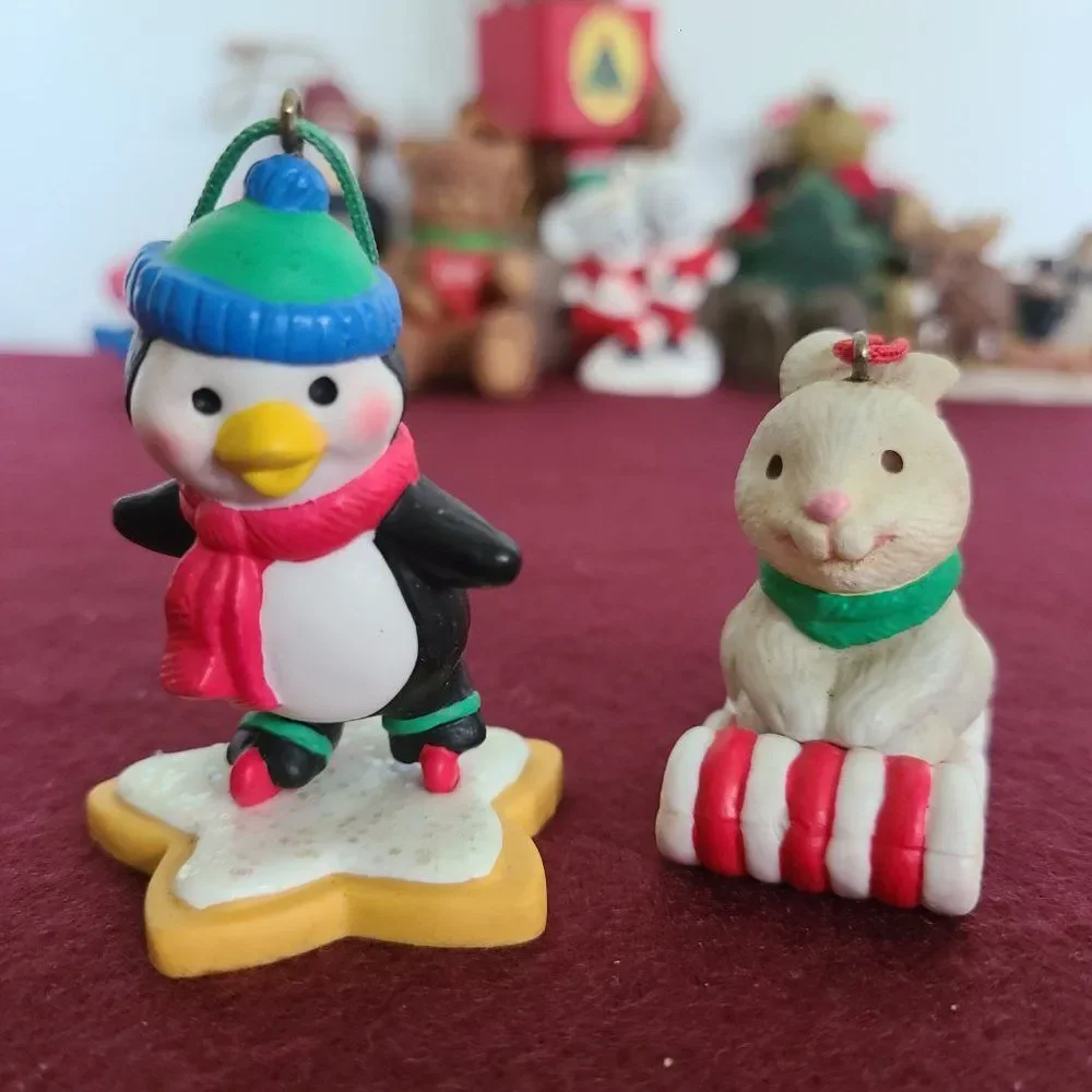 Vintage Christmas Animals Ornaments and Stocking Hanger Bundle Nine Items Lot